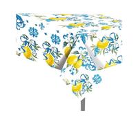CC HOME 2Pc Blue and White Porcelain Lemon Party Plastic Tablecloth 54 x 87 Inch Long Table Cover, Chinese Style Classical Party Tablecover for Summer Baby Shower Birthday Dinner Picnic Kitchen Event