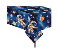 CC HOME 2Pc Planet Space Party Plastic Tablecloth 54 x 87 Inch Long Table Cover, Blue Universe Party Tablecover for Space Travel Theme Kids Baby Shower Birthday Dinner Picnic Kitchen Event