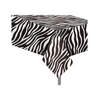 CC HOME 2Pc Zebra Pattern Party Plastic Tablecloth 54 x 87 Inch Long Table Cover, Jungle Animals Party Tablecover for Wild Zebra Texture Theme Kids Baby Shower Birthday Dinner Picnic Kitchen Event