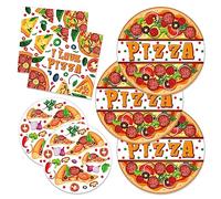 CC HOME 88PCS PIZZA Birthday Paper Plates Napkins Festival I Love Pizza Time Disposable Tableware Set Party Supplies Pizzaria Theme Dinnerware Cutlery Sets Serves 24 Guests