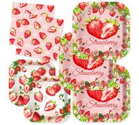 CC HOME Fruit Strawberry Birthday Paper Plates Napkins Summer Fruit Disposable Tableware Set Party Supplies Strawberry Theme Dinnerware Serves 24 Guests for Audlts Kids Baby Shower Birthday 88PCS