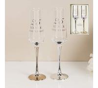 CC Personalised Amore Set of 2 Silver 25th Wedding Anniversary Straight Champagne Flutes with silver stems - Add Your Own Message (Not Personalised)