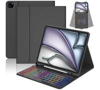 CC Store Case with Keyboard for iPad Air 13 Inch M3 2025/M2 2024, iPad Pro 12.9 Inch 6/5 Gen, Magnetic Removable Bluetooth Keyboard with 7-Colour Lighting & Pencil Pen Holder, QWERTZ Layout, Black