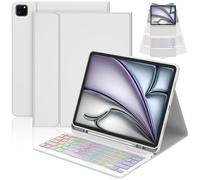 CC Store Keyboard Case for iPad Air 13 inch (M3 2025, M2 2024) and iPad Pro 12.9 inch (6th/ 5th/ 4th/ 3th generation), 7 Colour Backlit Bluetooth Detachable Keyboard with Pencil Holder, UK Layout