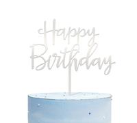 CC TOWN Happy Birthday Cake Topper Mirrored Silver Acrylic Versatile Cake Topper for Birthday Party Decoration Ideas Perfect Keepsake for your famil