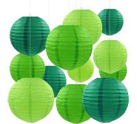 CC wonderland zone 12pcs Green Hanging Paper Lanterns,Round Paper Lanterns for Birthday,Baby Shower,Wedding,Party,Home Ceiling Decoration(4" 6" 8" 10" )