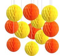 CC wonderland zone 12pcs Orange and Yellow Paper Honeycomb Balls,Hanging Tissue Pom poms for Party Decoration,6inch&10inch