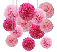 CC wonderland zone 12pcs Pink Tissue Paper Pompoms,Hanging Paper Pom Poms for Party Deco(Hot Pink,Pink and Light Pink)