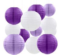 CC wonderland zone 12pcs Purple Hanging Paper Lanterns,Lilac Round Paper Lanterns for Birthday,Baby Shower,Wedding,Party,Home Ceiling Decoration(4" 6" 8" 10" )