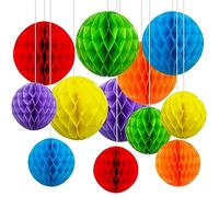 CC wonderland zone 12pcs Rainbow Paper Honeycomb Balls,Colourful Hanging Tissue Pom poms for Party Decoration,6inch&10inch