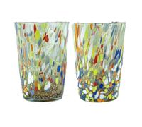 CC Zecchin Pair of 2 Two Murano Glasses Drinking Tumbler Green Multi Hand Made Millefiori