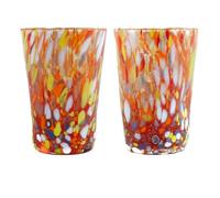 CC Zecchin Pair of 2 Two Murano Glasses Drinking Tumbler Red Multi Hand Made Millefiori