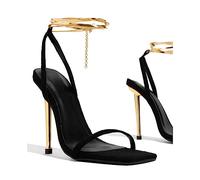 CcacHe Women’s High Pointy Open toe Stilettos Sandals Comfort Slingback Chain Ankle Strap Heeled Shoes 3.14Inches Pump Dress Party Prom Wedding Shoes (Color : Schwarz, Size : 5 UK)