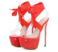 CcacHe Women's Transparent Stiletto Sandals Sexy Open Toe Round Toe Dress High Heels Fashion Platforms Adjustable Wrapped Straps High Heel Slippers for Wedding Party(Rojo,5.5 UK)