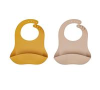 CCAIPU 2PCS Silicone Baby Bibs | Feeding Bibs with Drip Tray | BPA-Free, Washable, Waterproof | Soft & Easy to Clean | For Babies and Toddlers (Yellow/brown)