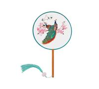 CCAIPU Antique Chinese Floral Embroidered Peacock Hand Fan, 21cm Diameter，Round and square (Round)
