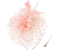 CCAIPU Fascinators Hat for Women, Flower Feathers Mesh Hats Tea Party Hat Hair Accessories Wedding Hats (UK, Alpha, One Size, Pink-B)