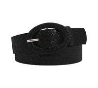 CCAIPU Fashion Elastic Belt for Women, PU Stretch Ladies Belt Rhinestone Crystal Shiny Belt Adjustable Round Buckle Waist Belts for Jeans - 106cm (Black)