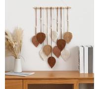 CCAIPU Macrame Wall Hanging, Bohemian Leaf Woven Tapestry Handmade Leaves Feather Wall Art Decorations for Living Room Bedroom Home (Brown)