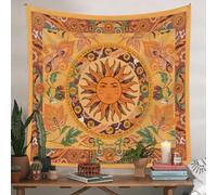 CCAIPU Psychedelic Tapestry, Sun and Moon Flower Phase Boho Wall Hanging - Cosmic Decoration for Bedroom Decor Dorm Room or Meditation Space 150x130cm (Yellow)