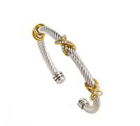 CCAKXCJJ Stainless Steel Twisted Cable Bracelets for Women Men Adjustable Cuff Bracelets Open Bangles 18K Gold Plated Jewelry, M, Stainless Steel, no inlay