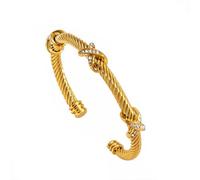 CCAKXCJJ Stainless Steel Twisted Cable Bracelets for Women Men Adjustable Cuff Bracelets Open Bangles 18K Gold Plated Jewelry, M, Stainless Steel, no inlay