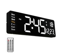 Ccarzzi Digital Wall Clock 16 Inch Large Digital Clock with Remote Control, Auto-Dimming, Day/Date/Temperature, 2 Alarm, Count Up & Down Timer, for Living Room, Office, Gym