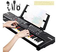 Ccarzzi Keyboard Piano 61 Keys Electronic Keyboard Piano Portable Digital Piano with Lighted Keys, Music Sheet Stand, Microphone, Piano Note Stickers, 60 Demo Songs and 100 Instrument Voices for Kids