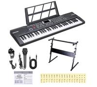 Ccarzzi Keyboard Piano, Portable 61 Keys Electric Keyboard Piano with Stand, Microphone, Piano Note Stickers, 100 Instrument Voices, Digital Keyboard for Kids, Beginners and Adults
