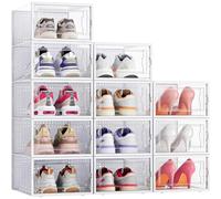 Ccarzzi Shoe Boxes 12 PCS Stackable Shoe Storage Boxes, Clear Plastic Shoe Organizer with Lids, for Women and Men, Fit UK 9.5