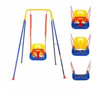 Ccarzzi Toddler Swing Set 3-in-1 Baby Swing Seat for Kid with Foldable Metal Stand, Removable Guardrails and Backrest, for Garden, Backyard, Indoor and Outdoor