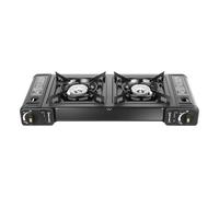 CCAUUB Black Portable 2 Burner Butane Stove with Grill Tray, 2 x 1.15 KW, 166 g/h Double Burner for Patio, Camping, BBQ, Home Brewing, Tailgating, Hiking, Maple Syrup Prep