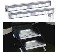 CCBASEBALL Motion Activated RV Step Lights, 10 LED USB Rechargeable RV Motion Sensor Led Light Strip, Wireless Magnetic Camper Step Lights Bar for Motorhome Travel,Travel Trailers, Camper (2 Pack)