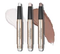 CCbeauty 3 Pack Dual-Ended Eyeshadow Stick,High Pigmented Metallic Cream Shimmer Eye Shadow Stick,Waterproof Neutral to Deep Eyeshadow Pencil Crayon,Glitter Eyeliner Pen Prime Eye Makeup Smudger