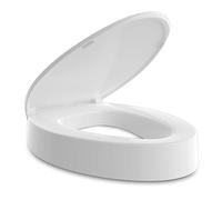 Ccbello ELONGATED toilet seat risers for seniors, Slow Close, Elevated toilet seat, Heavy Duty, Never Loosen, Raised toilet seat elongated bowl, White(18.5”)