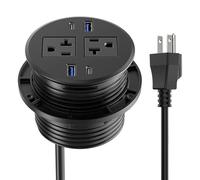 CCCEI 3.15 inch Power Grommet with USB Ports, Office Desk Hole Round Recessed Outlets, Flush Mount, Furniture Hidden High Amp Plug Station, Black, 6FT Extension Cord.