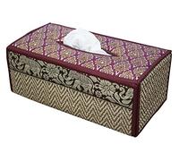 CCcollections Handmade Stylish Reed Tissue Box, 100% Cotton Handcrafted with Satin Trim Sheath Cover Holder Dispense made from Natural Eco-Friendly Materials - (B Burgundy Red)