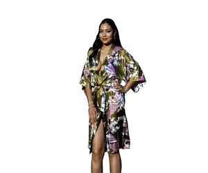 CCcollections Kimono 16 Colours Premium Version Peacock Premium Dressing Gown Robe Satin Silk Feel Cosplay Gift Loungewear , Green Olive, 8 - 16 UK adult