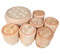 CCcollections Traditional Handmade Bamboo Sticky Rice Basket - Serving Basket for Rice (Set Steamer-6 Round)