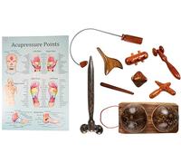 CCcollections Wood Therapy Massage Tools, Reflexology Wooden Stick Tool, Traditional Equipment for Relieving Muscle Pain Body Lymphatic Drainage Massager - (Set J)