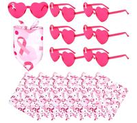 CCCYMM 12 Pcs 6 Breast Cancer Awareness Hairband Bandanas and 6 Pink Ribbon Heart Glasses Hope Ribbons Sunglasses for Women Public Charity Fundraiser Events Accessories