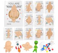 CCCYMM 12 Pcs Astronaut Space Wooden Painting Crafts Kit Party Favours DIY Birthday Themed Party Supplies with Game Cards Paint Brushes Decorations for Outer Astronauts (Astronaut Space)