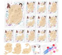 CCCYMM 12 Pcs Little Mermaid Party Favors Theme Birthday Supplies Wooden Painting Crafts Bulk with Game Cards Paint Brushes Gifts Prizes for Kids Girls (Little Mermaid)