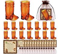 CCCYMM 15 Sets Cowboy Cowgirl Baby Shower Favors 1 Oz Brown Western Boot Shot Glasses with Thank You Cards Organza Bags for Guests Return Gifts Gender Reveal Party Favors (Cowboy)
