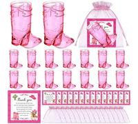 CCCYMM 15 Sets Cowboy Cowgirl Baby Shower Favours 1 Oz Pink Western Boot Shot Glasses with Thank You Cards Organza Bags for Guests Return Gifts Gender Reveal Party Favors (Cowgirl)