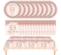 CCCYMM 41 Pcs 13th/16th/18th Birthday Decorations Rose Gold Theme Party Table Setting (13th Birthday)