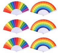CCCYMM 6 Pcs Rainbow Fans Decorations, Hand Held Folding Fan Rainbow Gay Pride Party Favor Birthday Supplies
