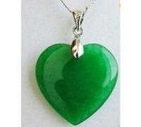 CCCYT Natural Jade Pendant Necklace Carving Lucky Amulet,Green Jade Heart Shape Silver Pendant/Necklace