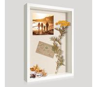 CCDCC 12x16 Large Shadow Box Picture Frame Display Case with Soft Linen Back, White Wooden Memory Shadow Box Frame with Tempered Glass Cover for Wall Display