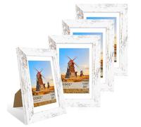 ccdcc 4x6 Picture Frame Set of 4, 4 x 6 Wood Photo Frames with Mat for 3.5x5, Rustic Natural Wooden Frame with Real Glass Cover for Wall and Tabletop Display,Distressed White